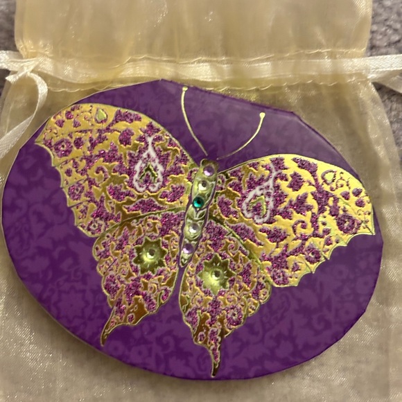 Accessories - Purple and Gold Butterfly regular and magnifying mirror for purse